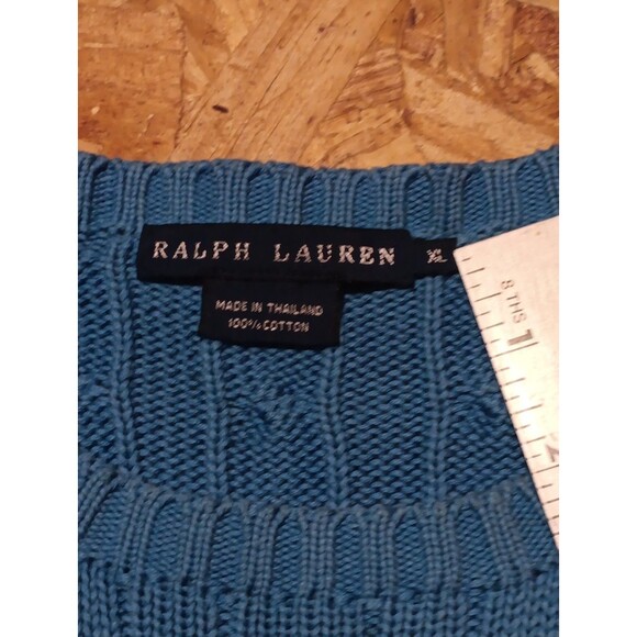 Ralph Lauren Cable Knit Sweater XL Womens RL Cropped Sweater Turquoise Blue - Picture 2 of 5